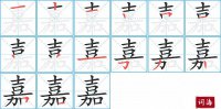 嘉的笔顺笔画怎么写-汉字嘉的拼音、部首及成语组词