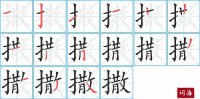 撒的笔顺笔画怎么写-汉字撒的拼音、部首及成语组词