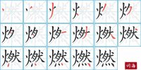 燃的笔顺笔画怎么写-汉字燃的拼音、部首及成语组词