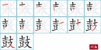 鼓的笔顺笔画怎么写-汉字鼓的拼音、部首及成语组词