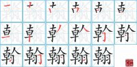 翰的笔顺笔画怎么写-汉字翰的拼音、部首及成语组词